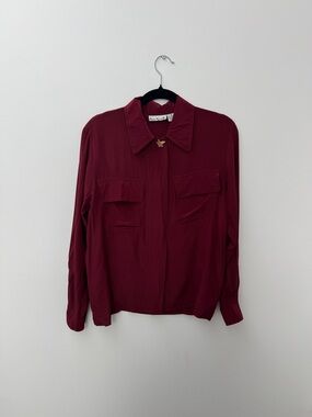 Anne Klein 100% silk Maroon Button-Front Blouse